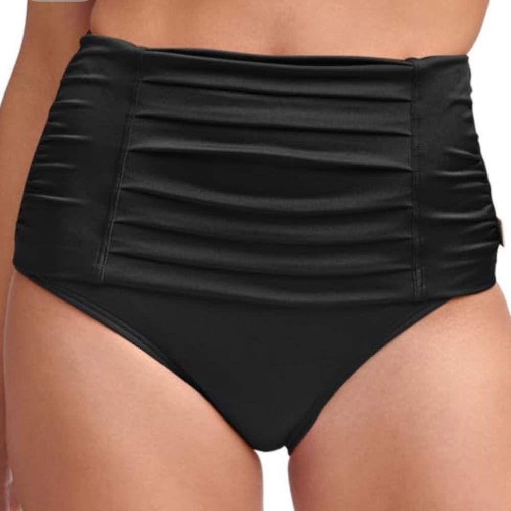 CALVIN KLEIN Pleated Ruched High-Waisted Bikini Bottom